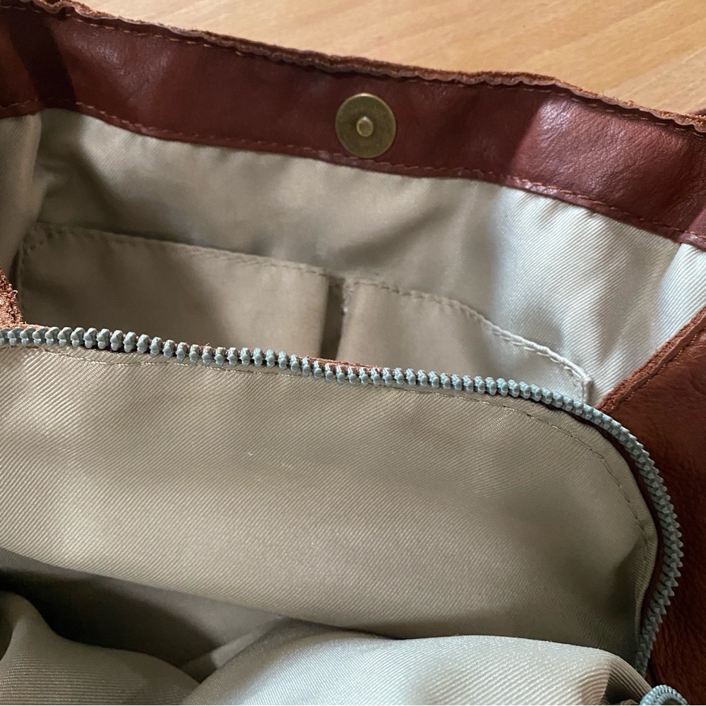 American Leather Co. Cognac Brown Leather Hobo Bag Minimalist Shoulder Purse - Picture 10 of 16